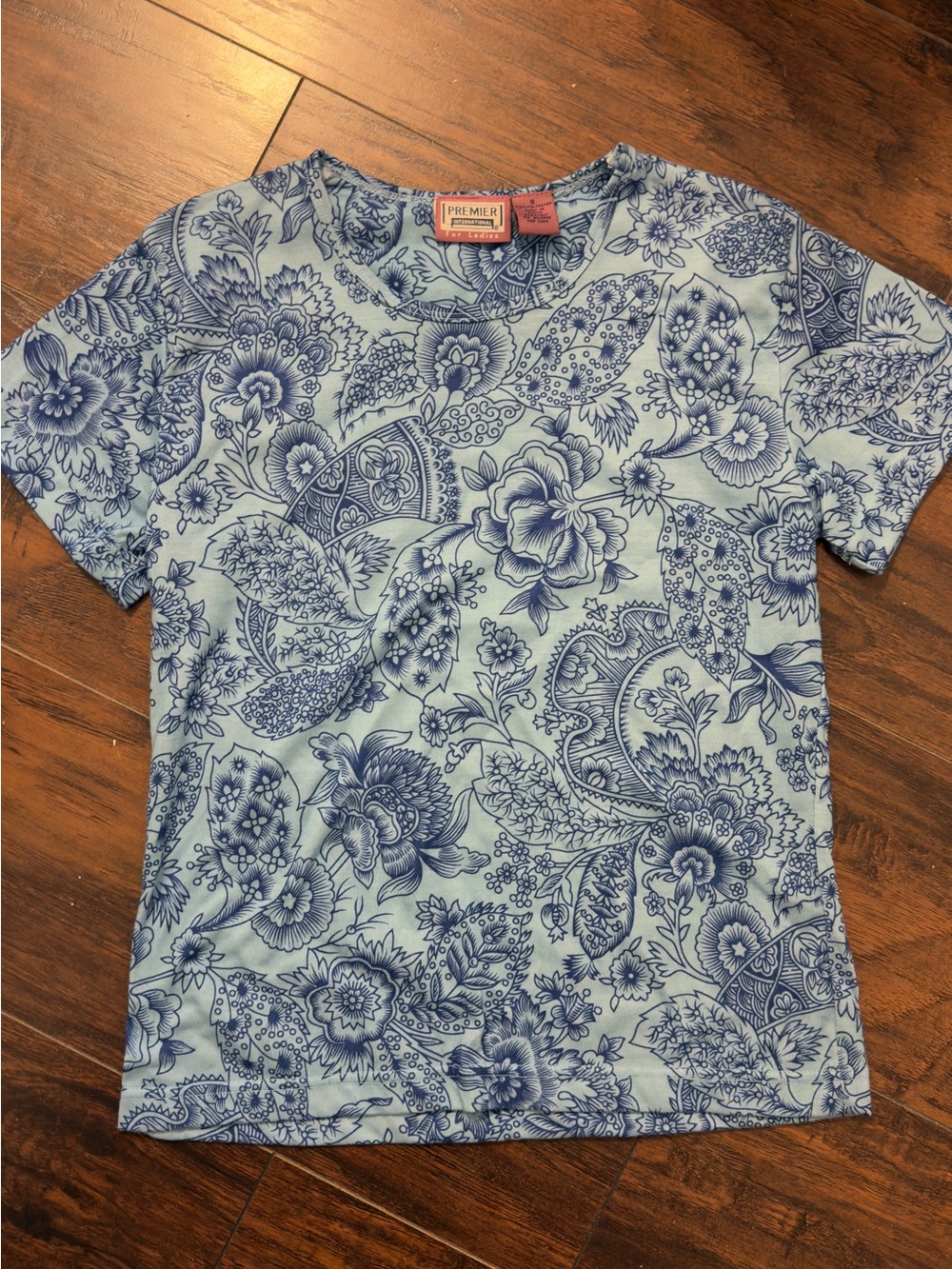 Premier International Light Blue Floral Paisley Short Sleeve Tee